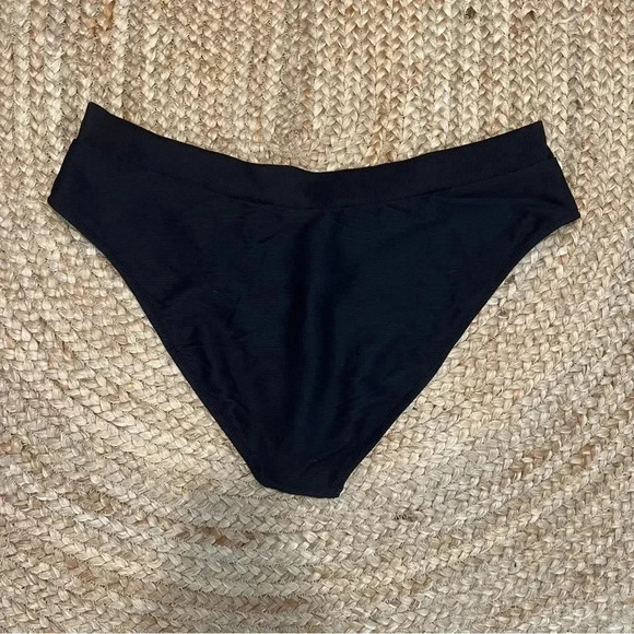 J Crew Bikini Bottom Sz 2X Ribbed Cross Front cheeky bikini black - Picture 2 of 4